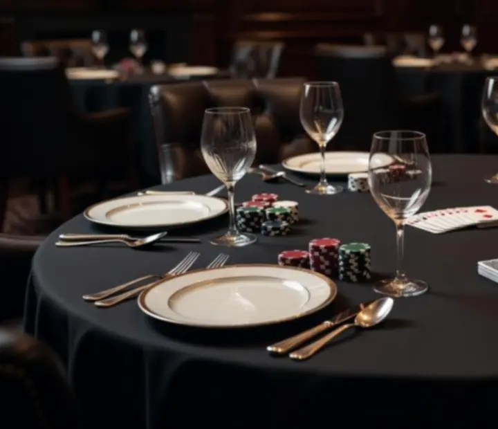 Detail stolování a připravených stolů pro večerní akci v restauraci Town Loungge.